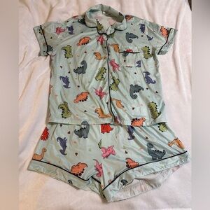 Women's Dinosaur Print Pajama Short Set - Light Blue - size 2XL